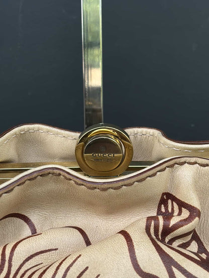 Gucci Tom Ford Era Leather Tattoo Floral Bamboo Handbag