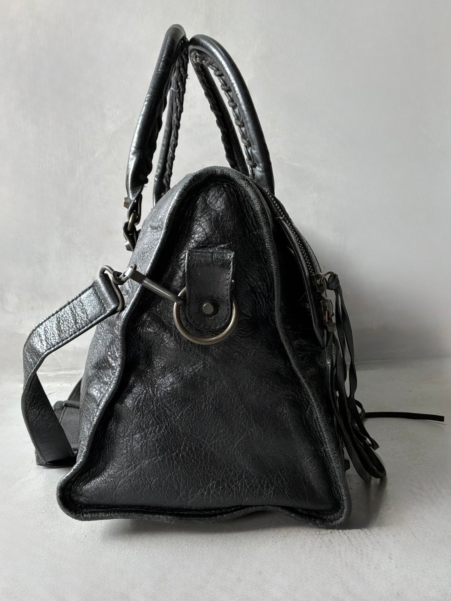 Balenciaga Part Time Black on Brass Lambskin Bag