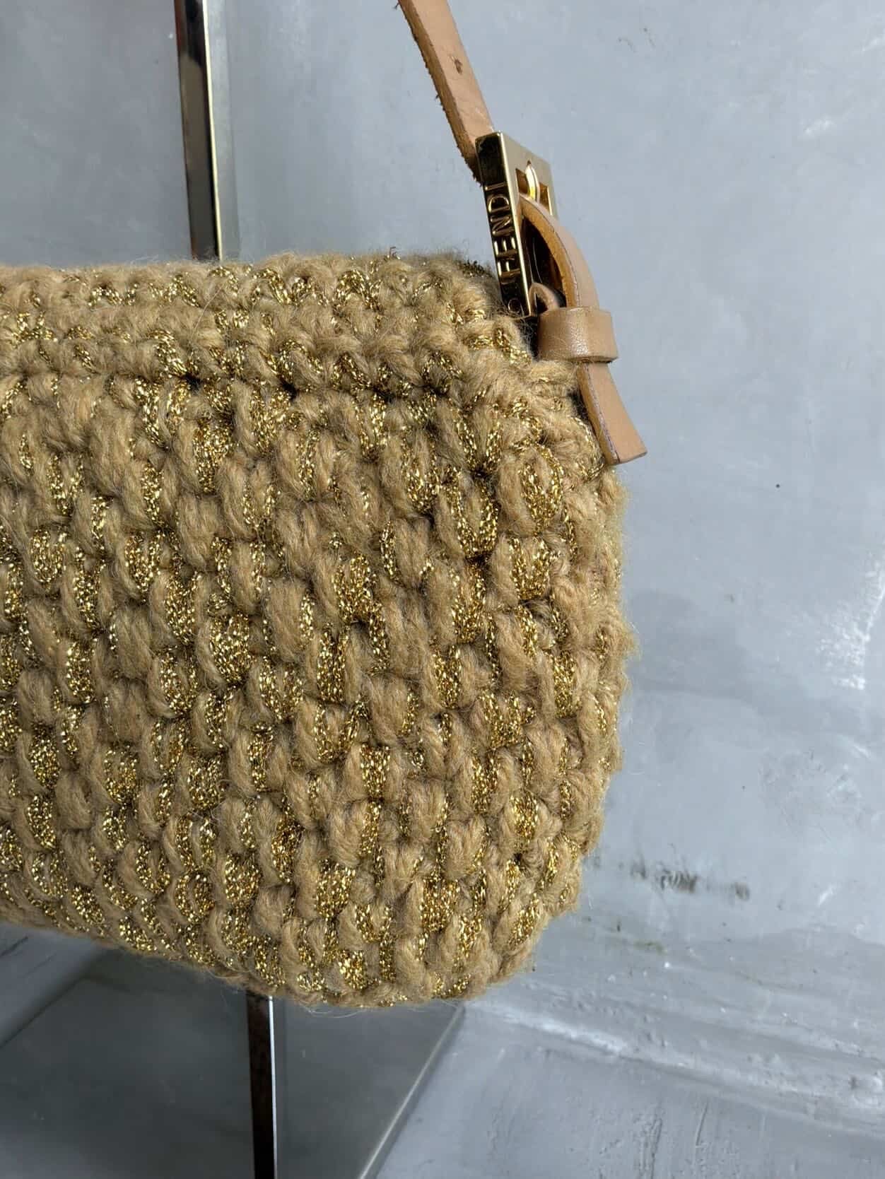 Fendi Woven Crochette Baguette Bag