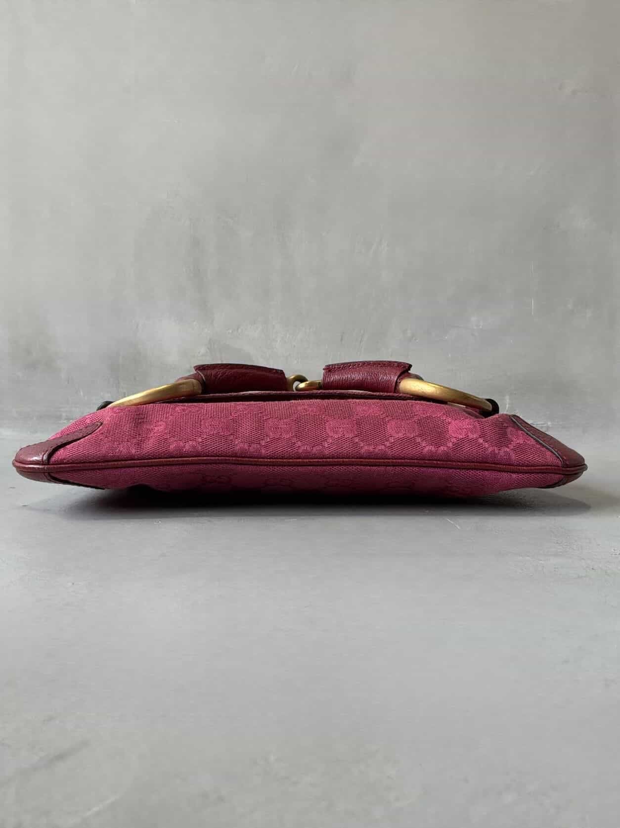 Gucci Pink Monogram Horsebit Chain Clutch/Shoulder Bag