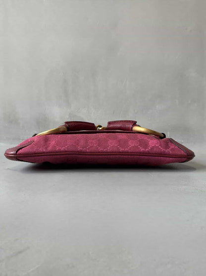 Gucci Pink Monogram Horsebit Chain Clutch/Shoulder Bag