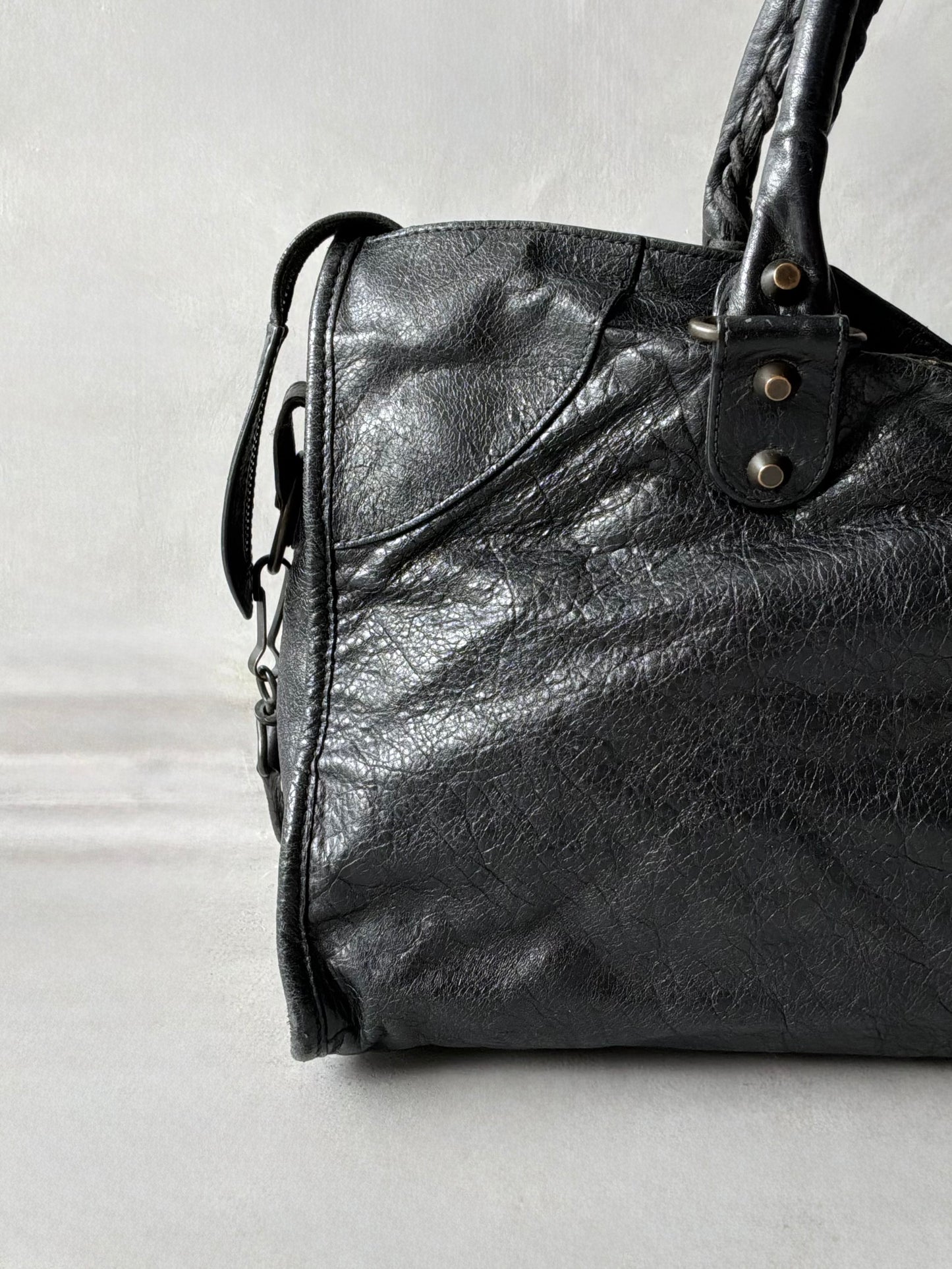 Balenciaga Part Time Black on Brass Lambskin Bag
