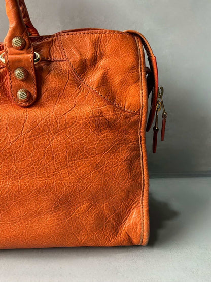 Balenciaga City Part Time Giant 12 Orange Lambskin Bag