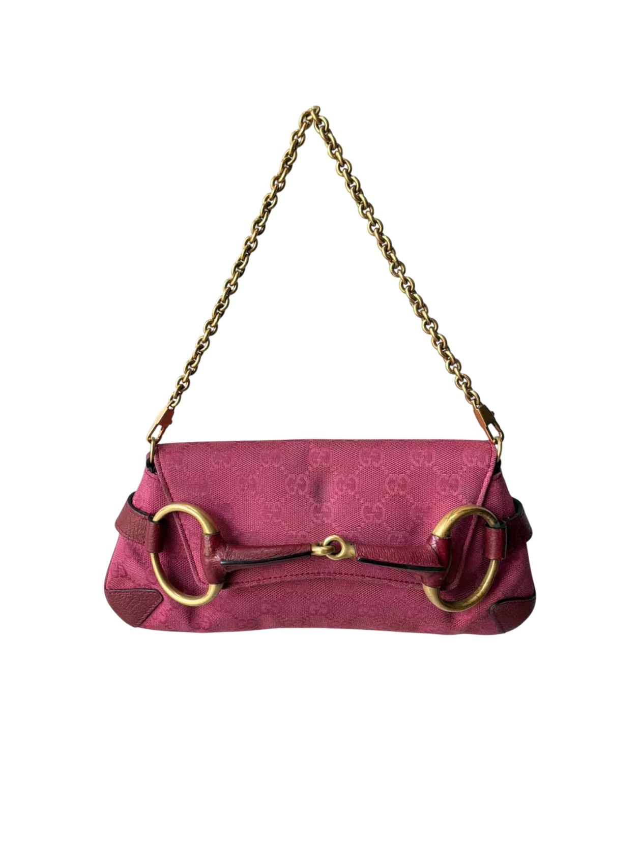 Gucci Pink Monogram Horsebit Chain Clutch/Shoulder Bag