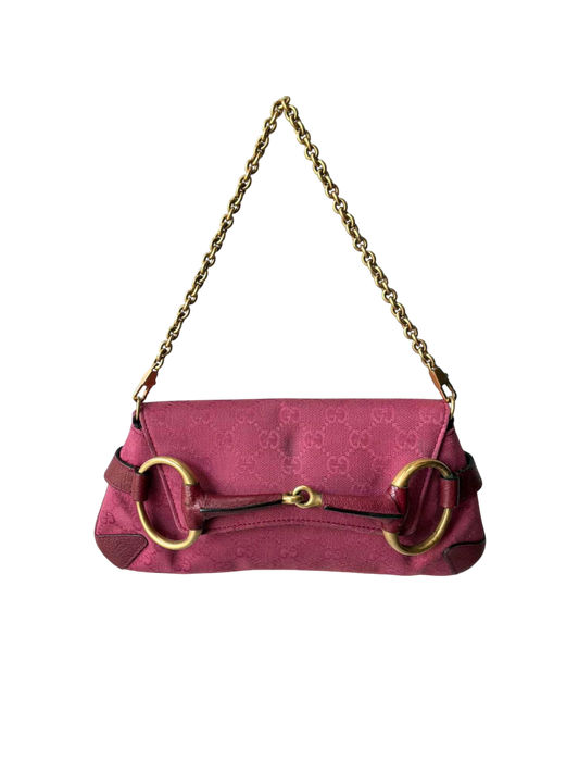 Gucci Pink Monogram Horsebit Chain Clutch/Shoulder Bag