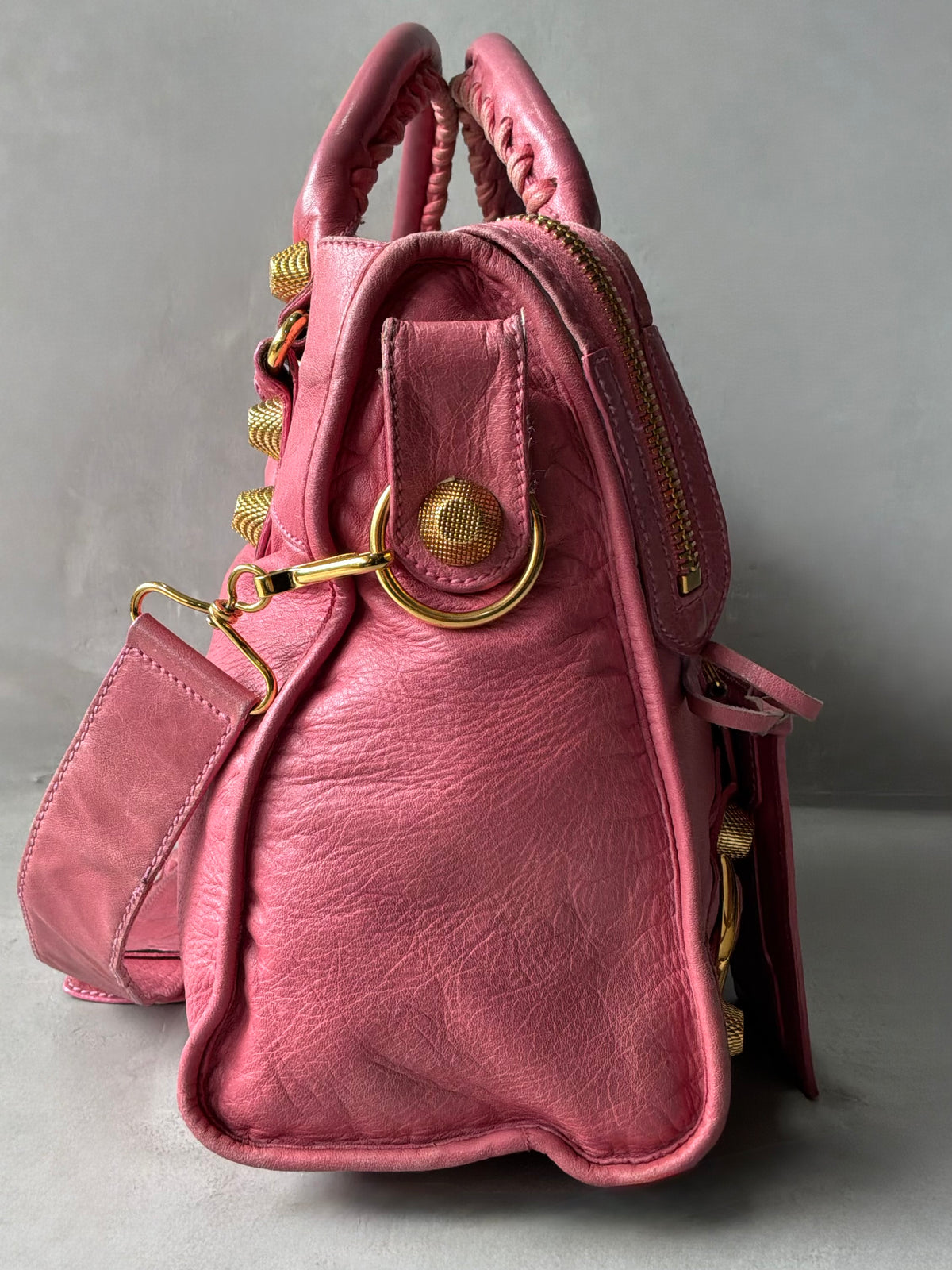Balenciaga Classic City Pink on Gold Giant 21 Lambskin Bag