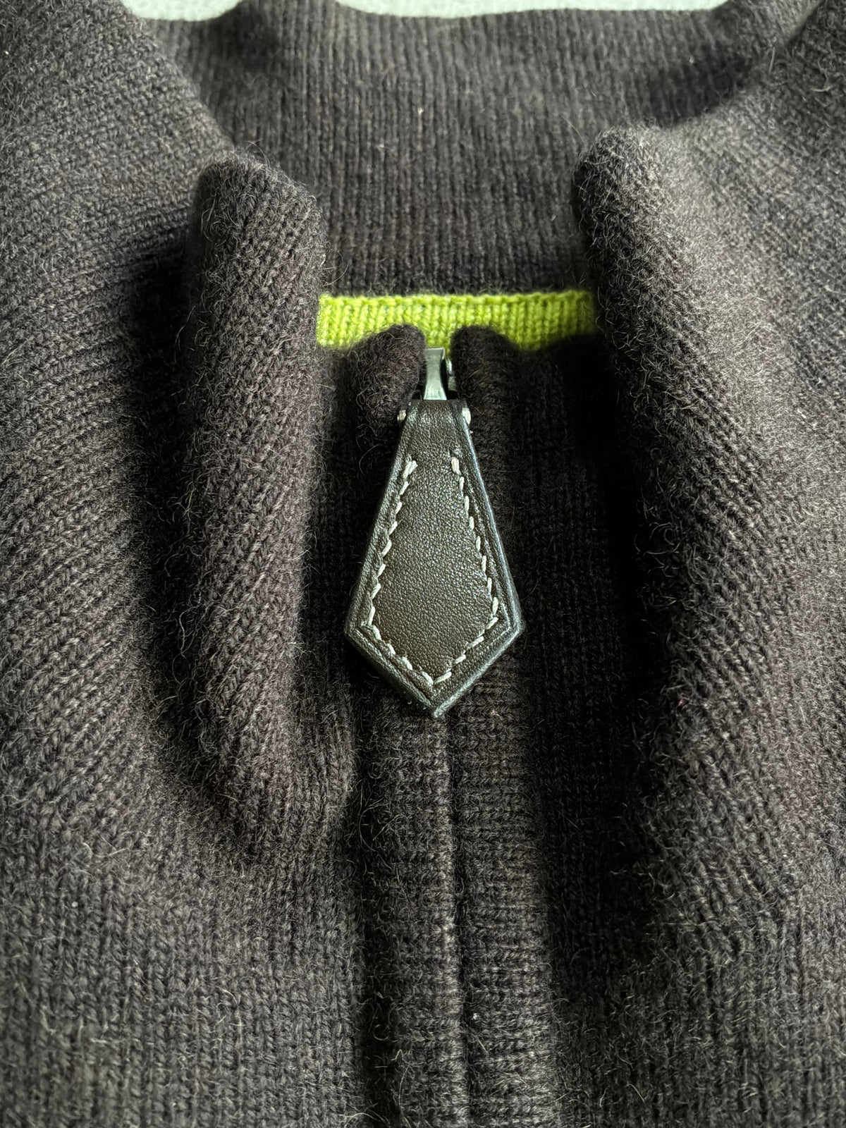 Hermes Brown Wool Quarter Zip Crewneck