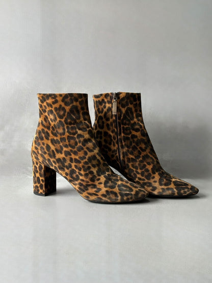 Saint Laurent Paris Suede Lou Leopard Ankle Boot