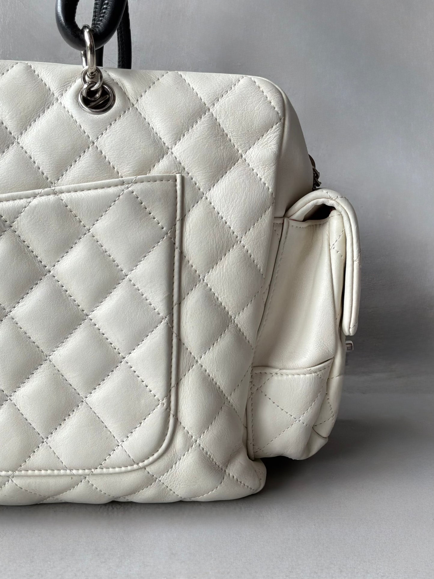 Chanel White Quilted Leather Cambon Ligne Reporter Bag