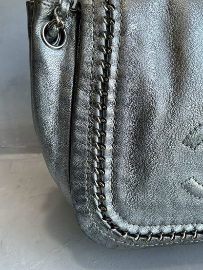 Chanel Metallic Silver Accordion Flap Shoulder Bag