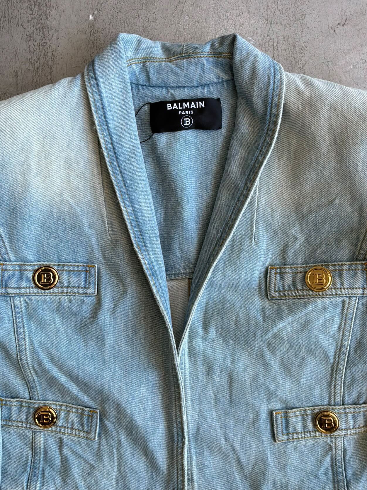 Balmain Womens Crop Denim Jacket