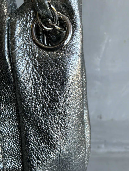 Chanel Metallic Silver Accordion Flap Shoulder Bag