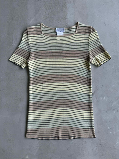 Chanel Pastel Stripe Square Neck Top