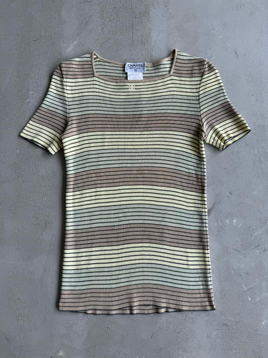 Chanel Pastel Stripe Square Neck Top