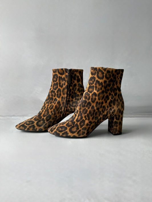 Saint Laurent Paris Suede Lou Leopard Ankle Boot