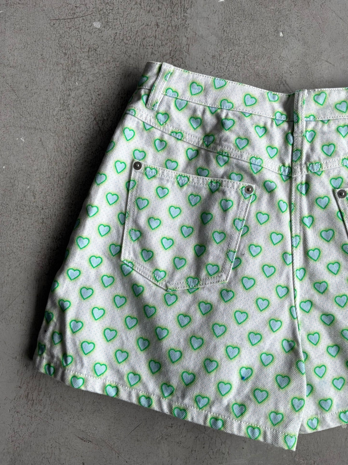 Miu Miu All Over Print Heart Denim Shorts