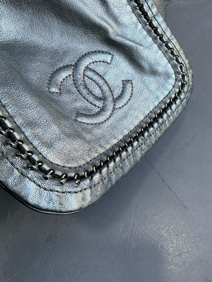 Chanel Metallic Silver Accordion Flap Shoulder Bag
