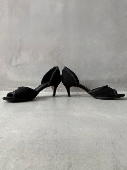 Vintage Loewe Suede Braided Peep Toe Heels