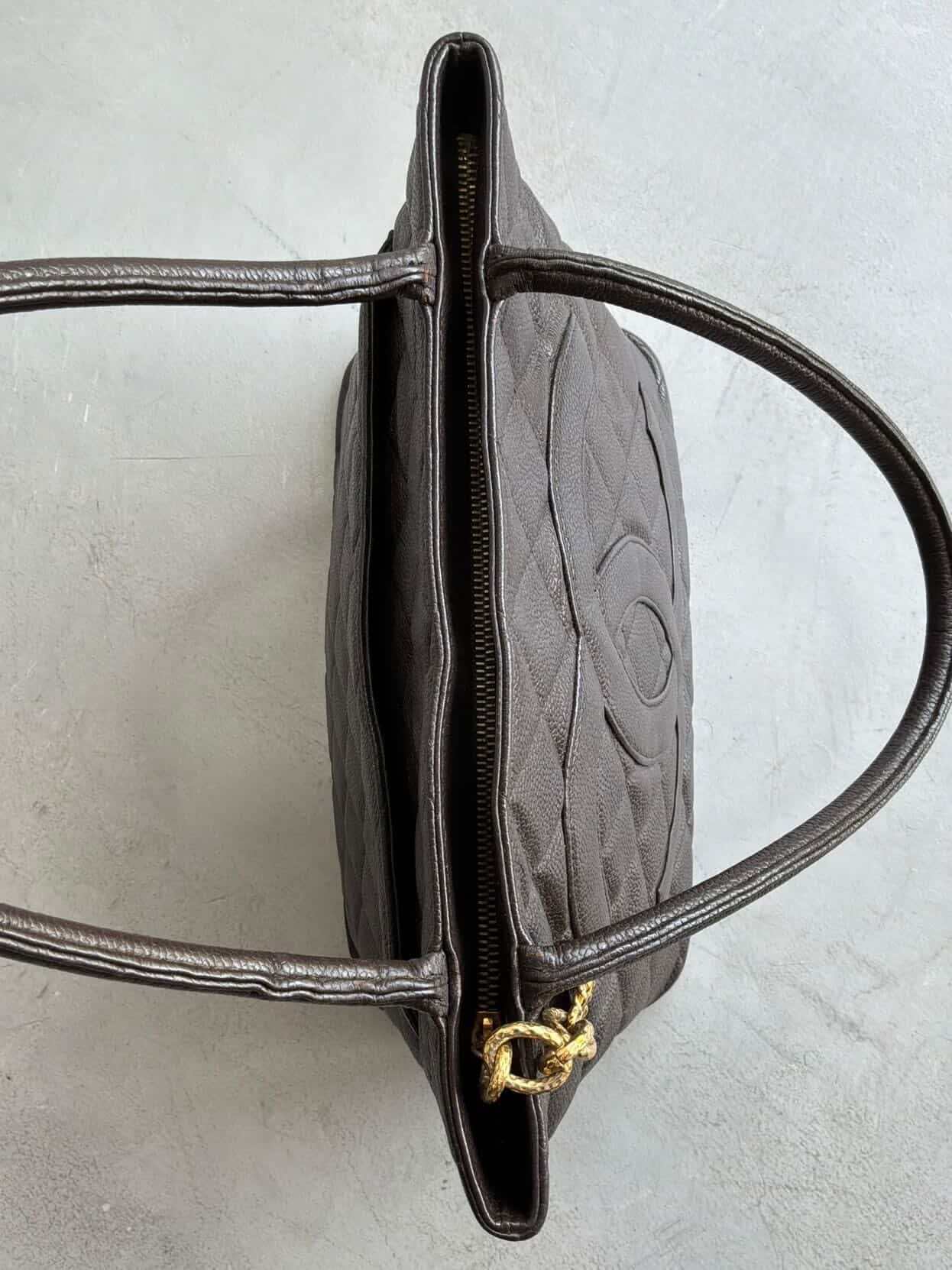 2002 Chanel Chocolate Brown Caviar Medallion Bag