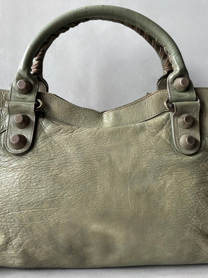 Balenciaga Classic City Pistachio on Silver Giant 21 Lambskin Bag