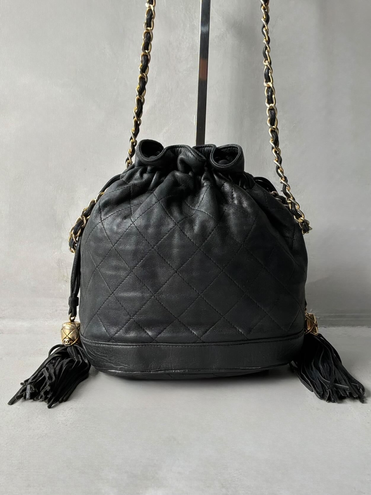 Chanel Quilted Drawstring Mini Bucket Bag