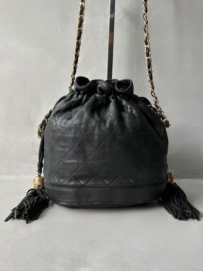 Chanel Quilted Drawstring Mini Bucket Bag