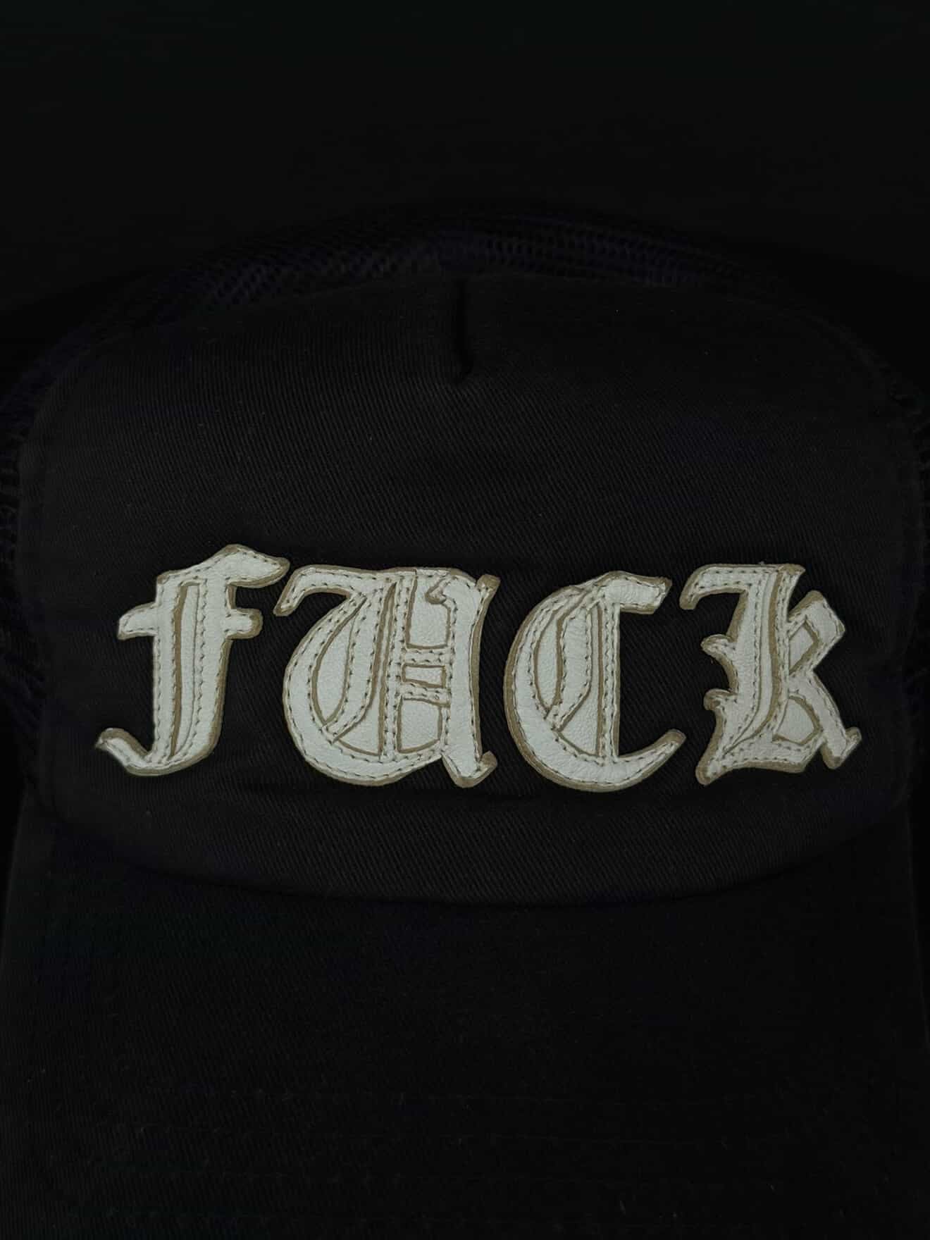 Chrome Hearts Vintage ‘FUCK’ Embroidered Leather Trucker Hat