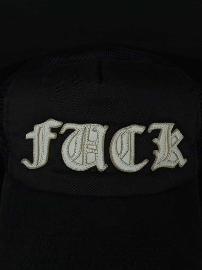 Chrome Hearts Vintage ‘FUCK’ Embroidered Leather Trucker Hat