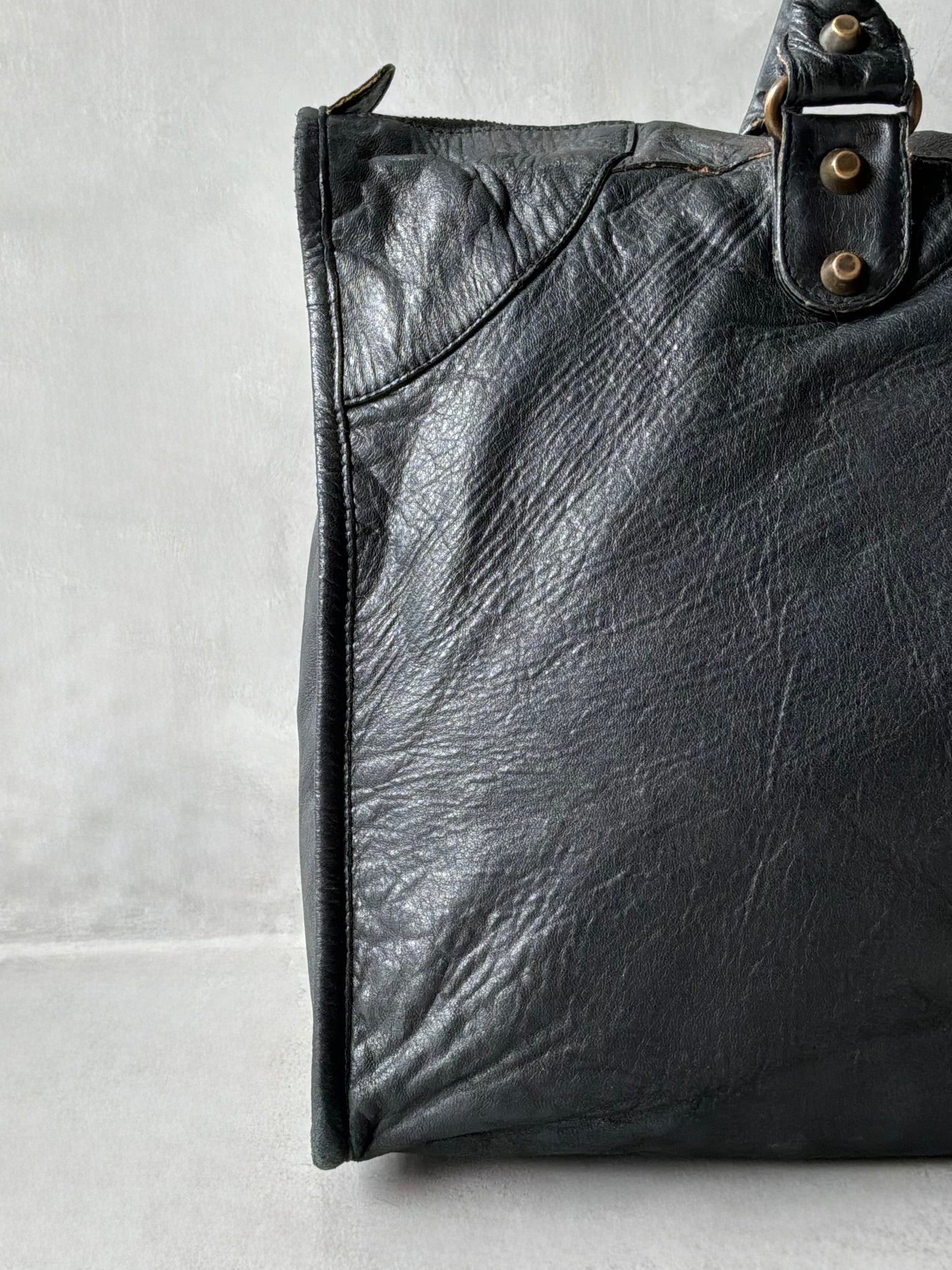 Balenciaga Work Black on Brass Lambskin Bag