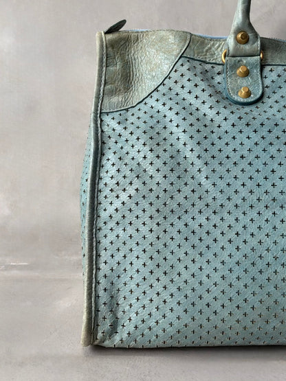 Balenciaga City Work Perforated Blue Bag
