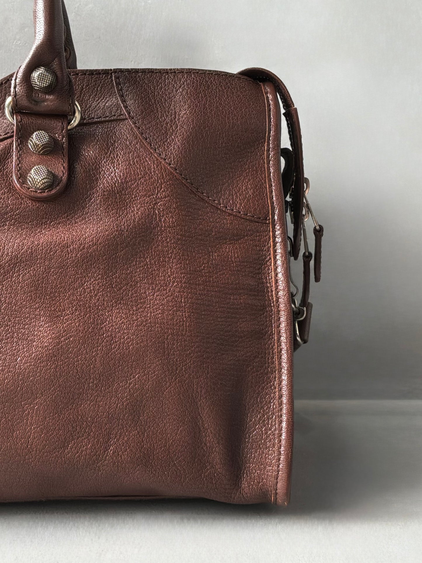 Balenciaga Part Time Chocolate Brown on Silver Lambskin Bag