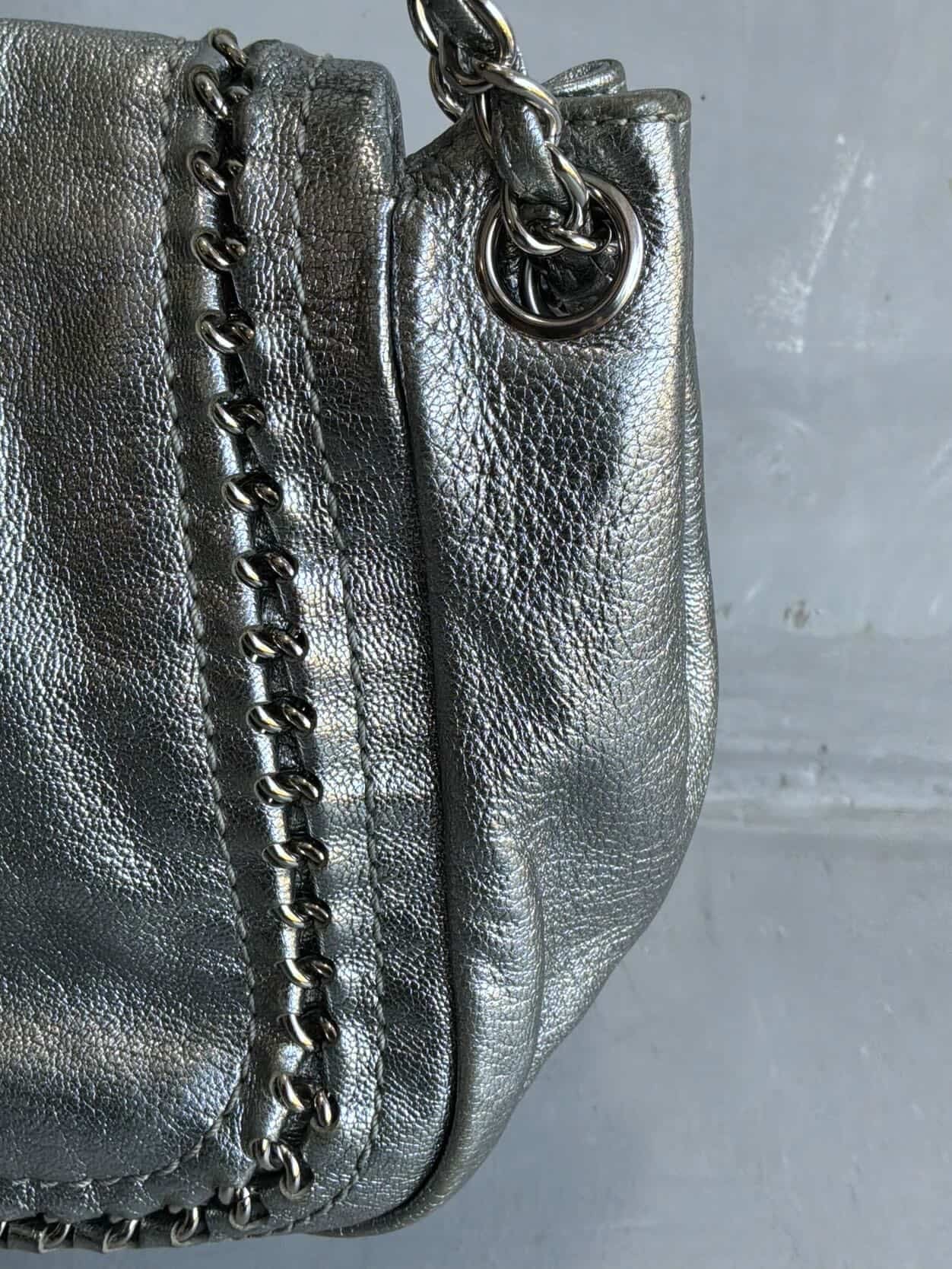 Chanel Metallic Silver Accordion Flap Shoulder Bag