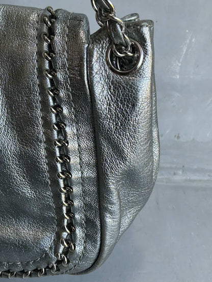 Chanel Metallic Silver Accordion Flap Shoulder Bag