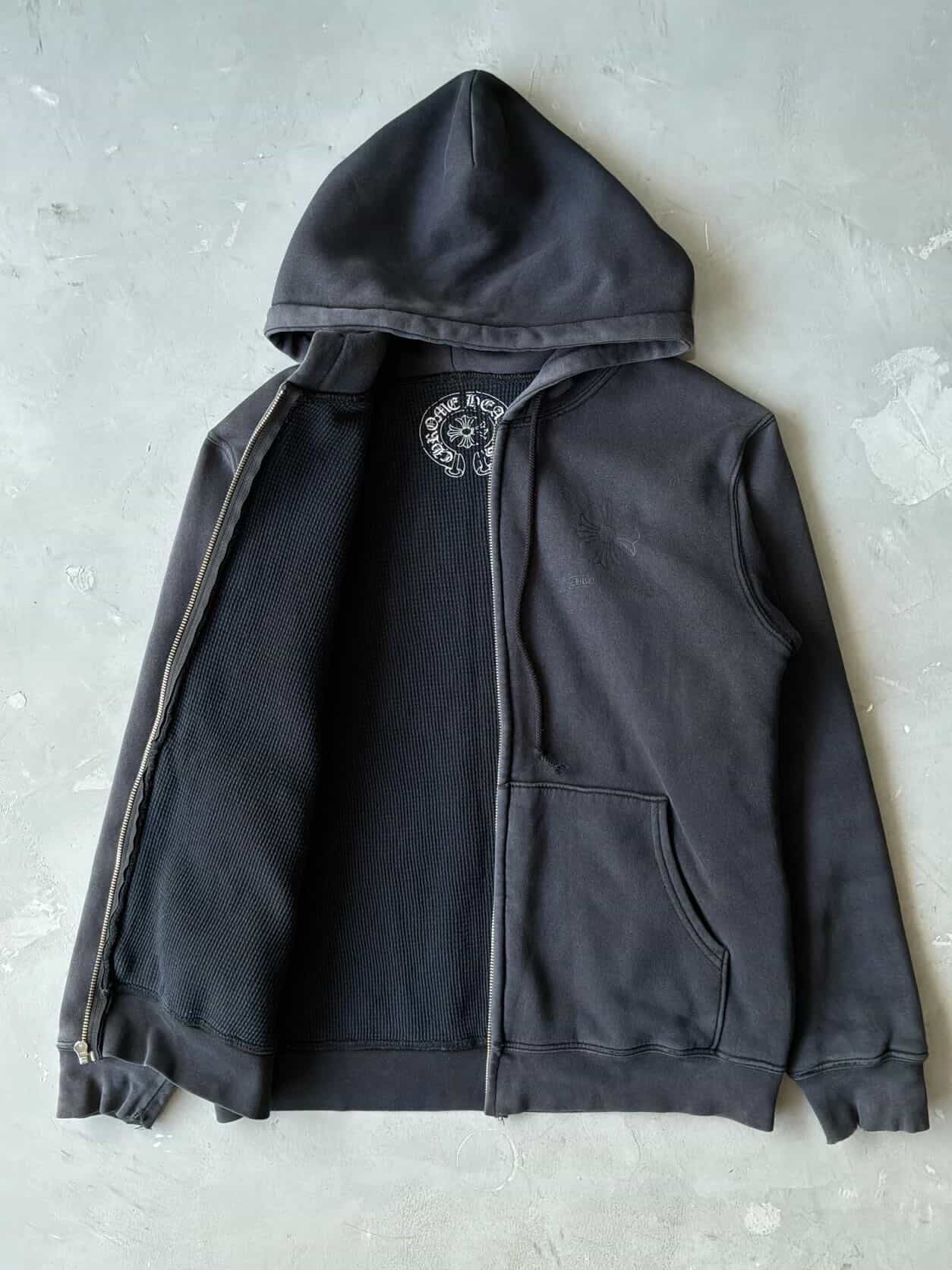 Vintage Chrome Hearts Tonal Cross Thermal Zip Hoodie