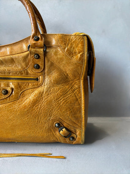 Balenciaga Classic City Yellow on Brass Lambskin Bag