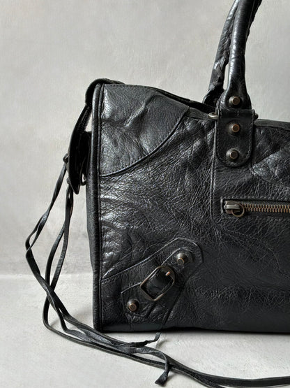 Balenciaga Part Time Black on Brass Lambskin Bag