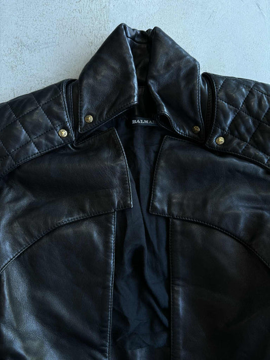 Vintage Balmain Quilted Cropped Leather Jacket