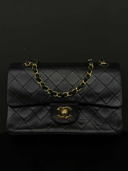 Chanel Vintage Gold on Black Meduim Double Flap Crossbody Bag