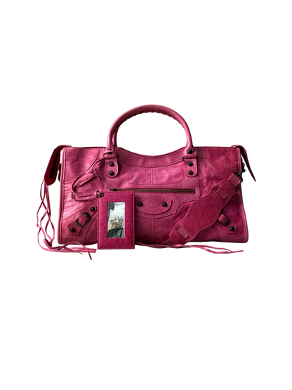 Balenciaga City Part Time Hot Pink on Brass Lambskin Bag