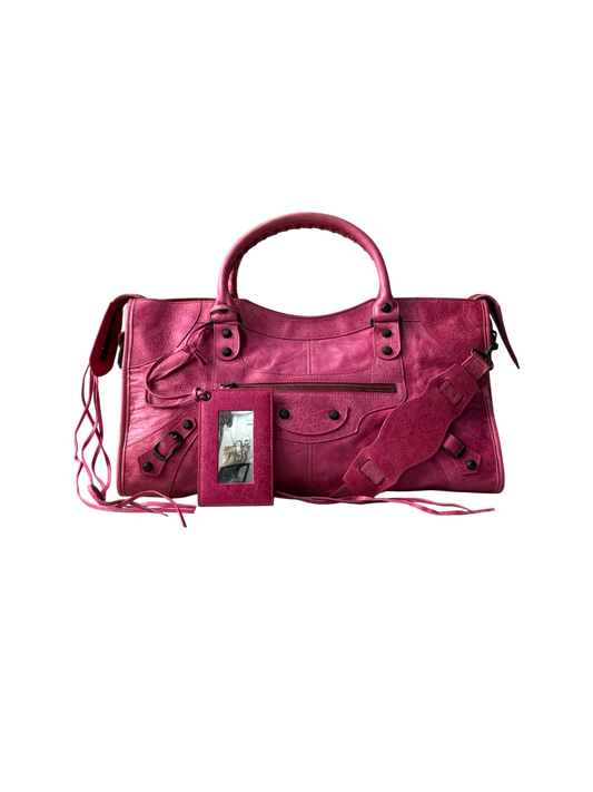 Balenciaga City Part Time Hot Pink on Brass Lambskin Bag