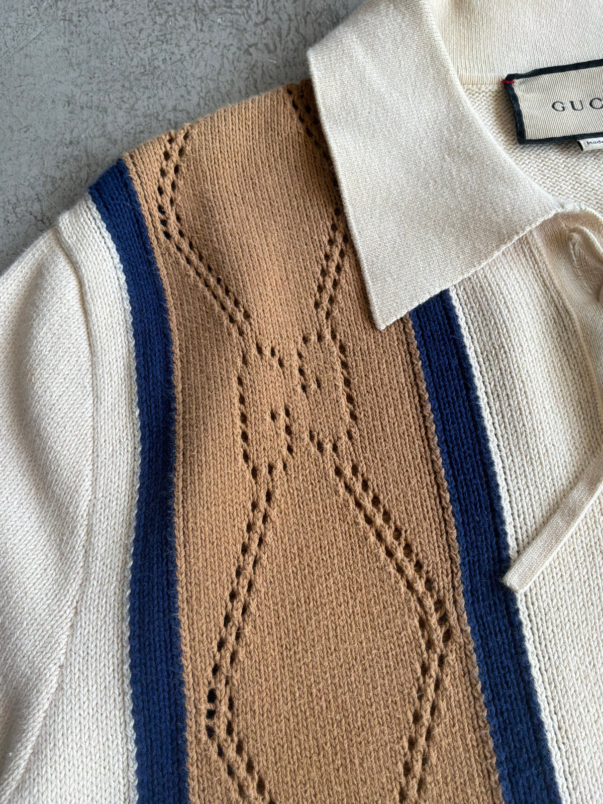 Gucci GG Lace Up Knit Polo Shirt