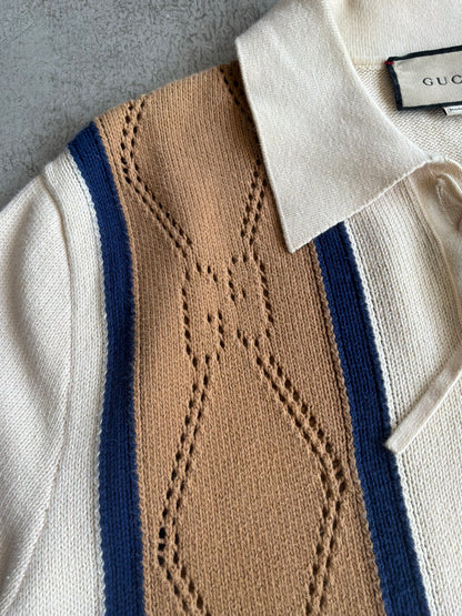 Gucci GG Lace Up Knit Polo Shirt