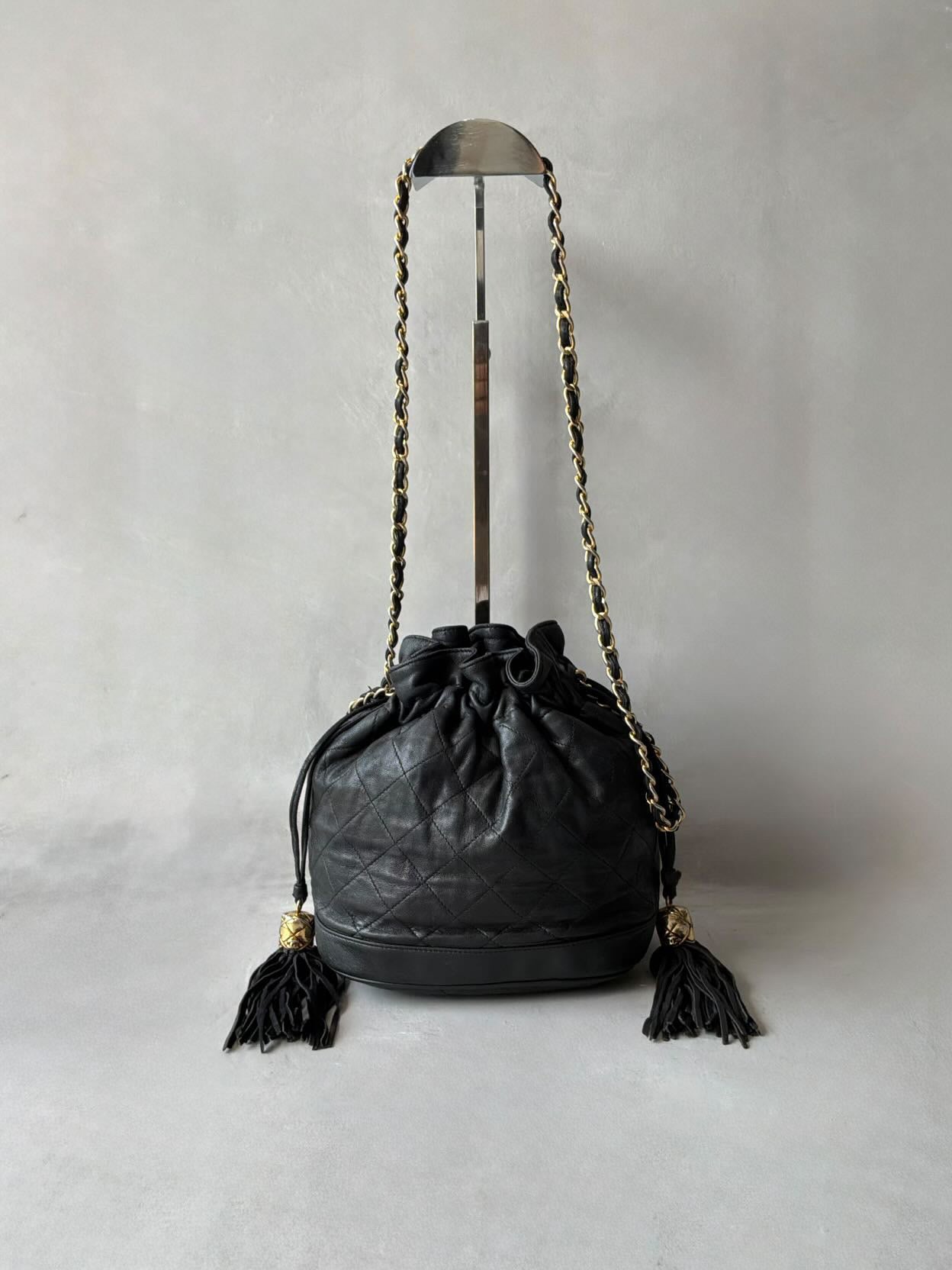 Chanel Quilted Drawstring Mini Bucket Bag