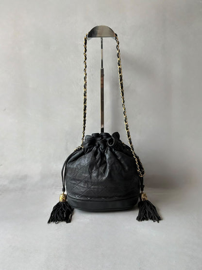 Chanel Quilted Drawstring Mini Bucket Bag