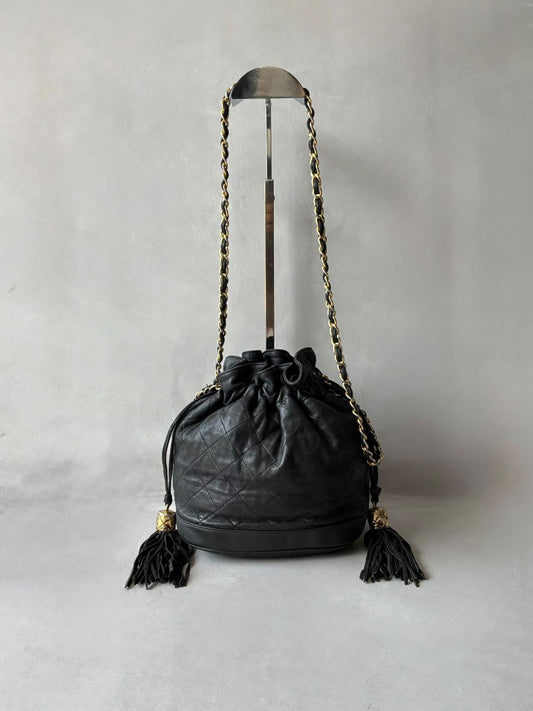 Chanel Quilted Drawstring Mini Bucket Bag