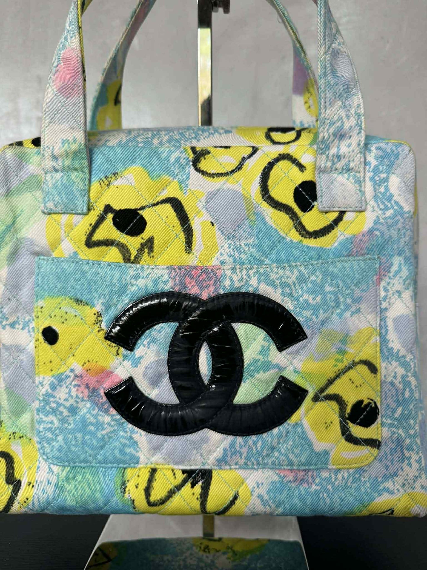 Chanel 1997 Floral Turquoise Quilted Logo CC Handbag