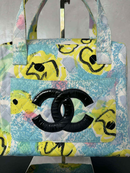 Chanel 1997 Floral Turquoise Quilted Logo CC Handbag