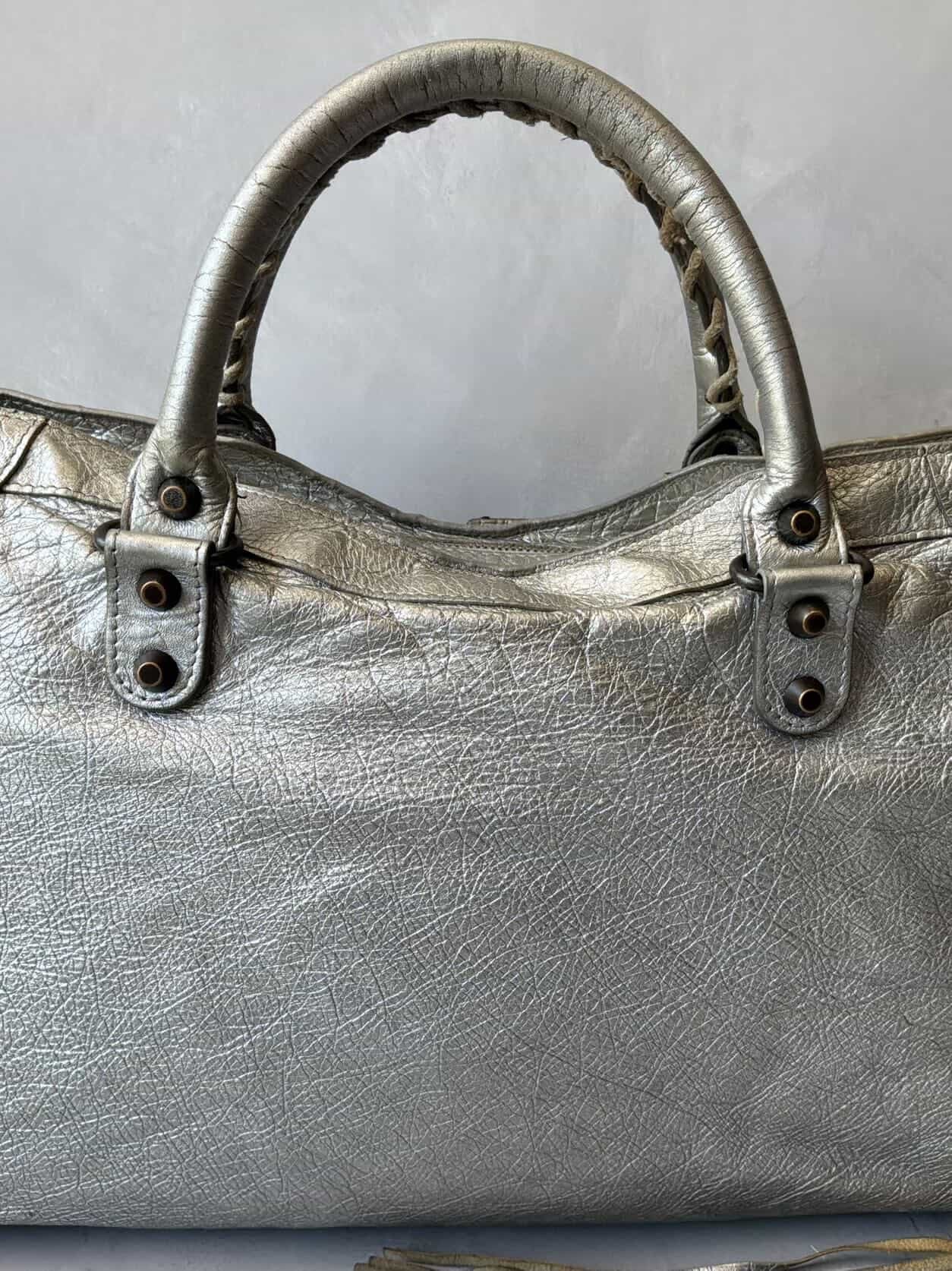 Balenciaga Classic City Metallic Silver Lambskin Bag