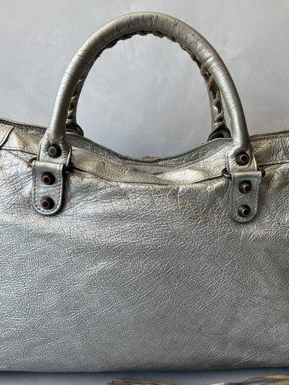 Balenciaga Classic City Metallic Silver Lambskin Bag