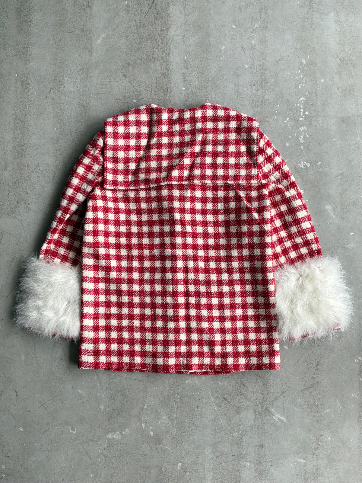 Gucci Red Tweed With Fur Sleeves Jacket